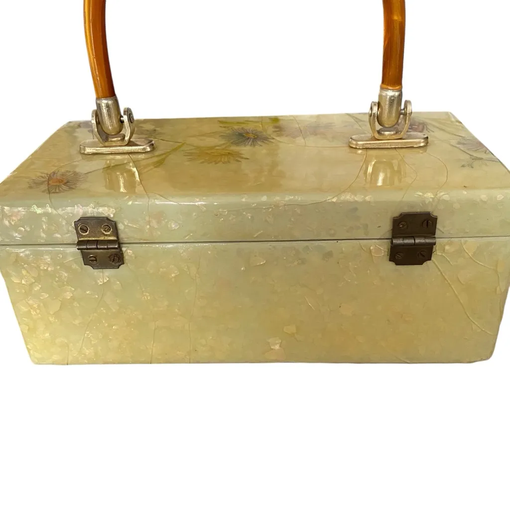 Vintage Yellow Butterfly Purse Box Orange Lucite Handle - Image 6