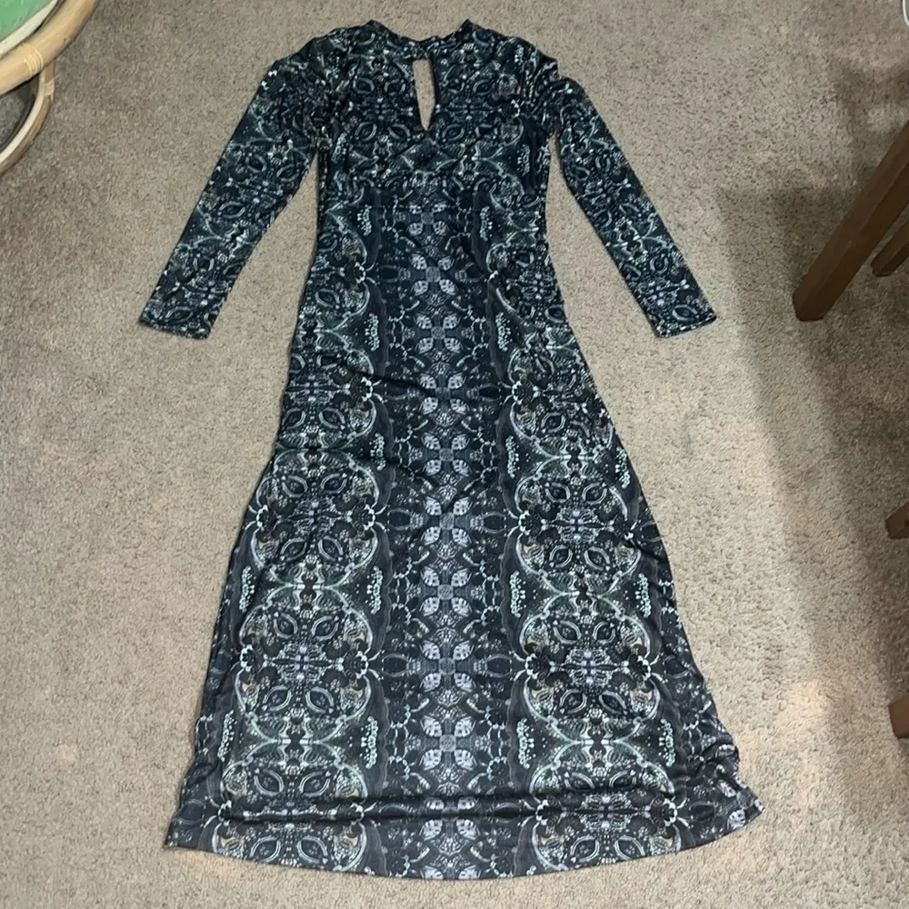 Free People‎ Cabaret Kaleidoscope Cut Out Long Sleeve Slit Maxi Dress Black M - Image 9