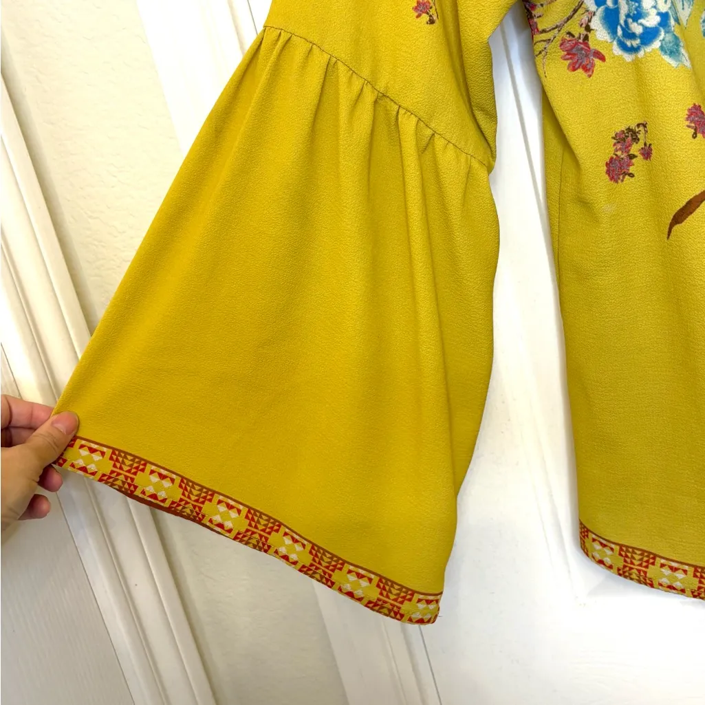 Flying Tomato Yellow Floral Boho Peasant Blouse Off Shoulder Festival Large - Image 3