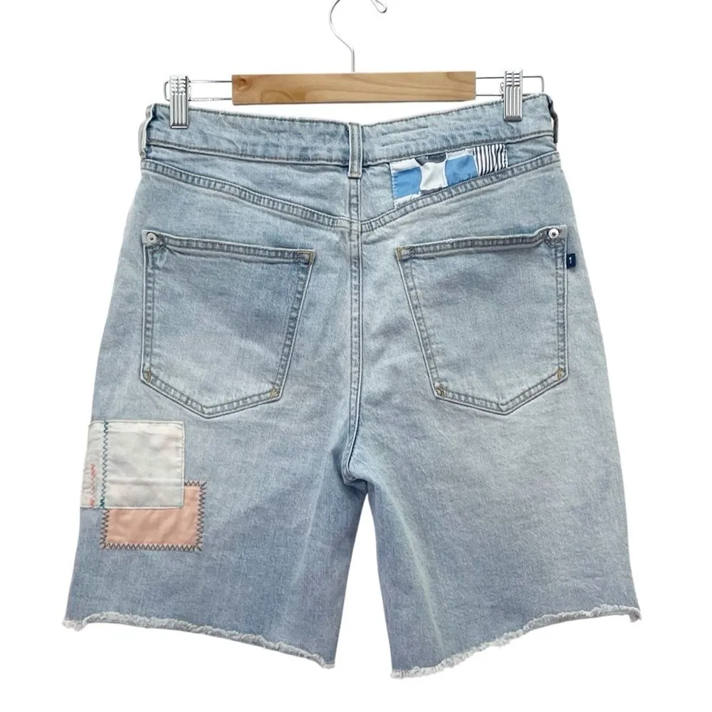 Anthropologie Pilcro High Rise Patchwork Bermuda Shorts Size 28 Light Wash Jorts - Image 3