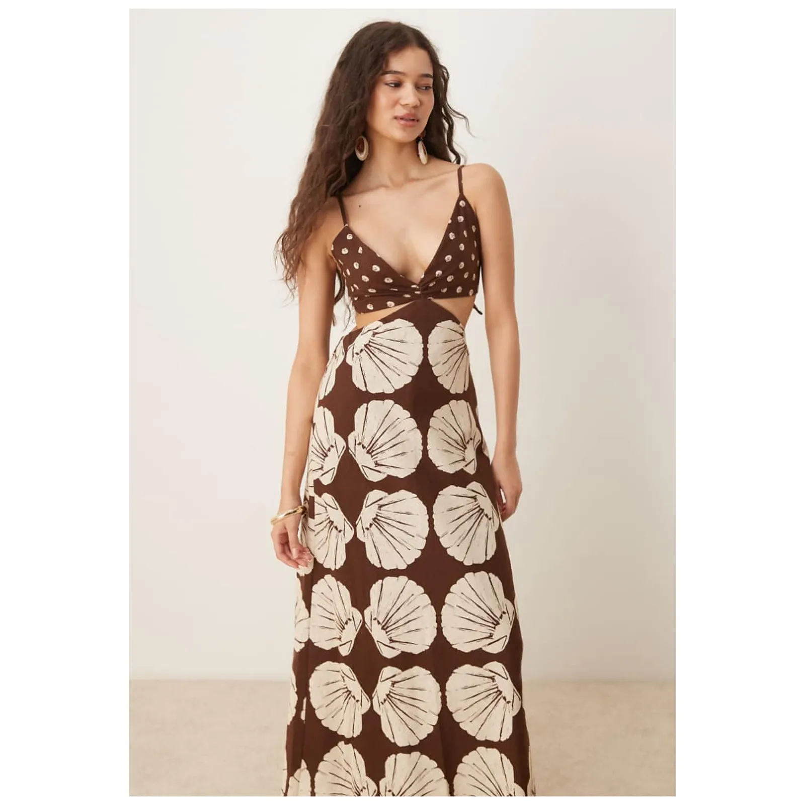 Abercrombie&Fitch Brown Seashell Cotton Linen Julia Cutout Maxi Dress Sz.L Tall - Image 2