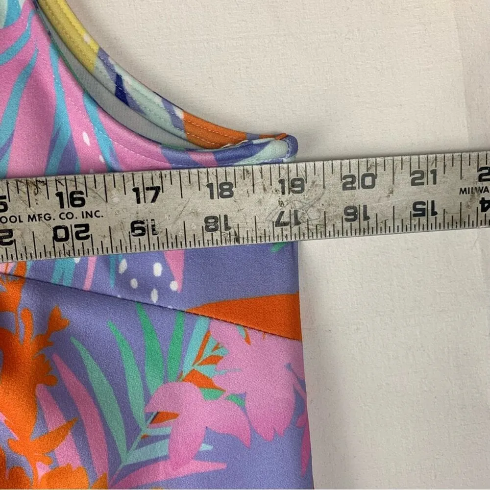 Boston Proper women's medium Mini Dress blue pink zip Tropical Print - Image 10