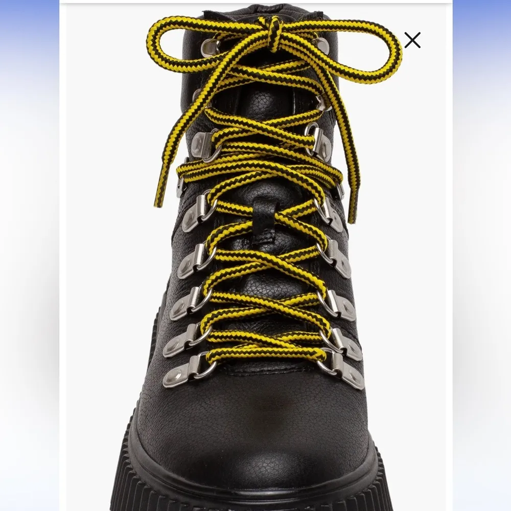 Nordstrom Lisa Vicky Leather moto combat boot black yellow laces size 7 - Image 5