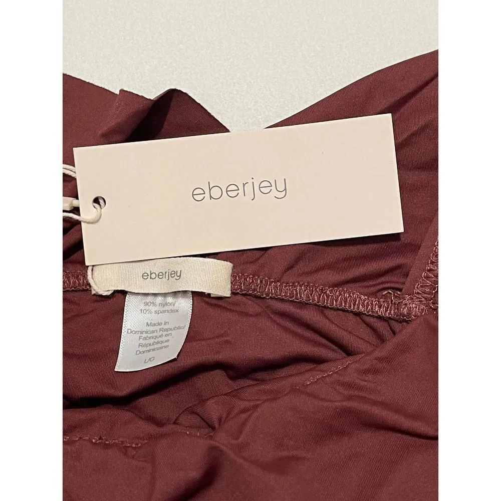 Eberjey Jane Solid Port Ruffle Sleeve Bikini Top Swimsuit Burgundy‎ Red Large - Image 8