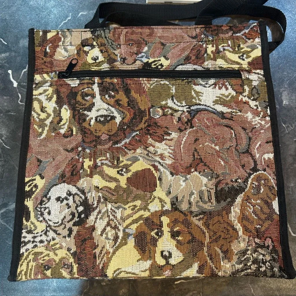 No Brand Vintage Brown Dog Faces Tote with Coin Pouch Tan - Image 2