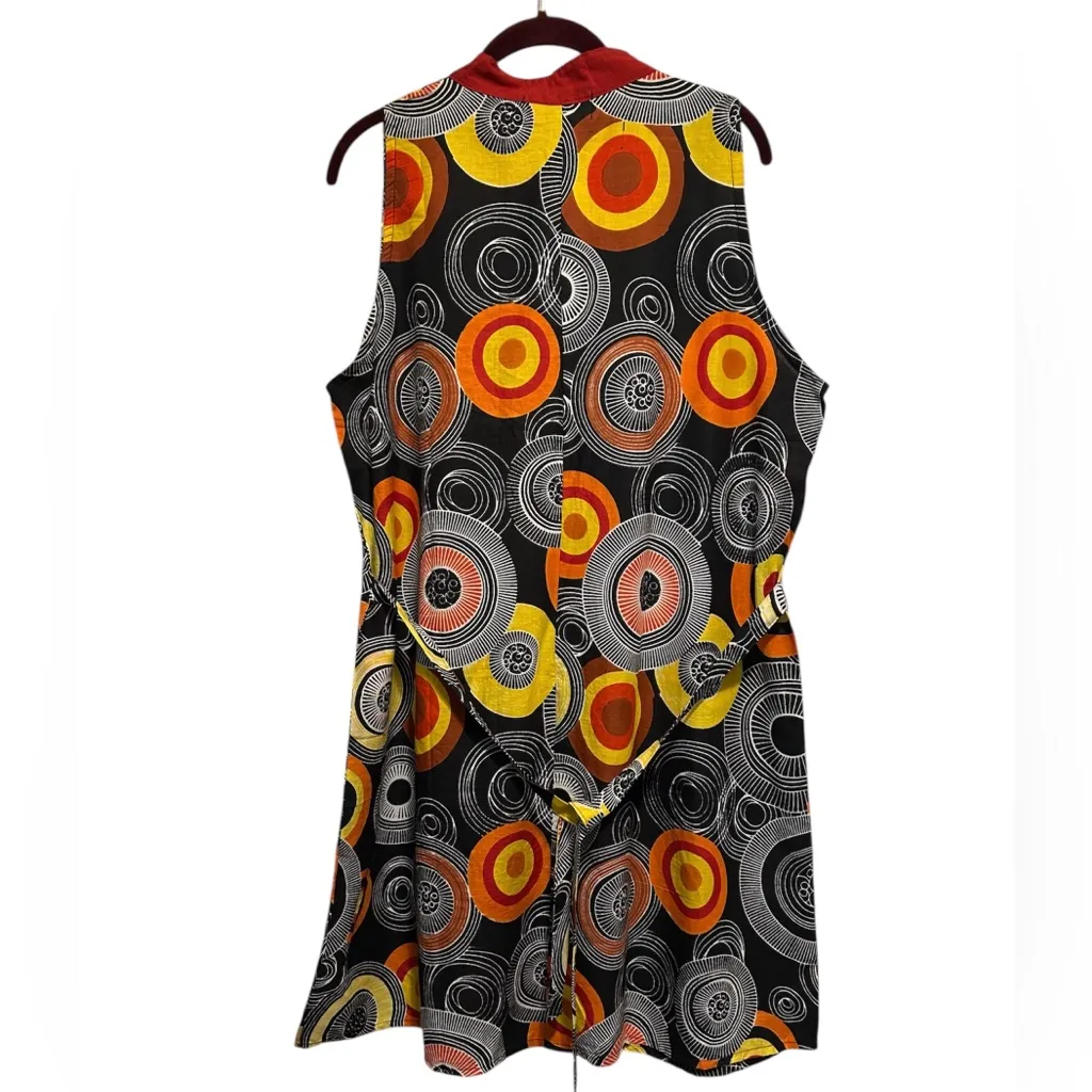 NWT Junglee Billee Sleeveless Dress Geometric Patterns Belt Tie & Pockets Orange Size XL - Image 3