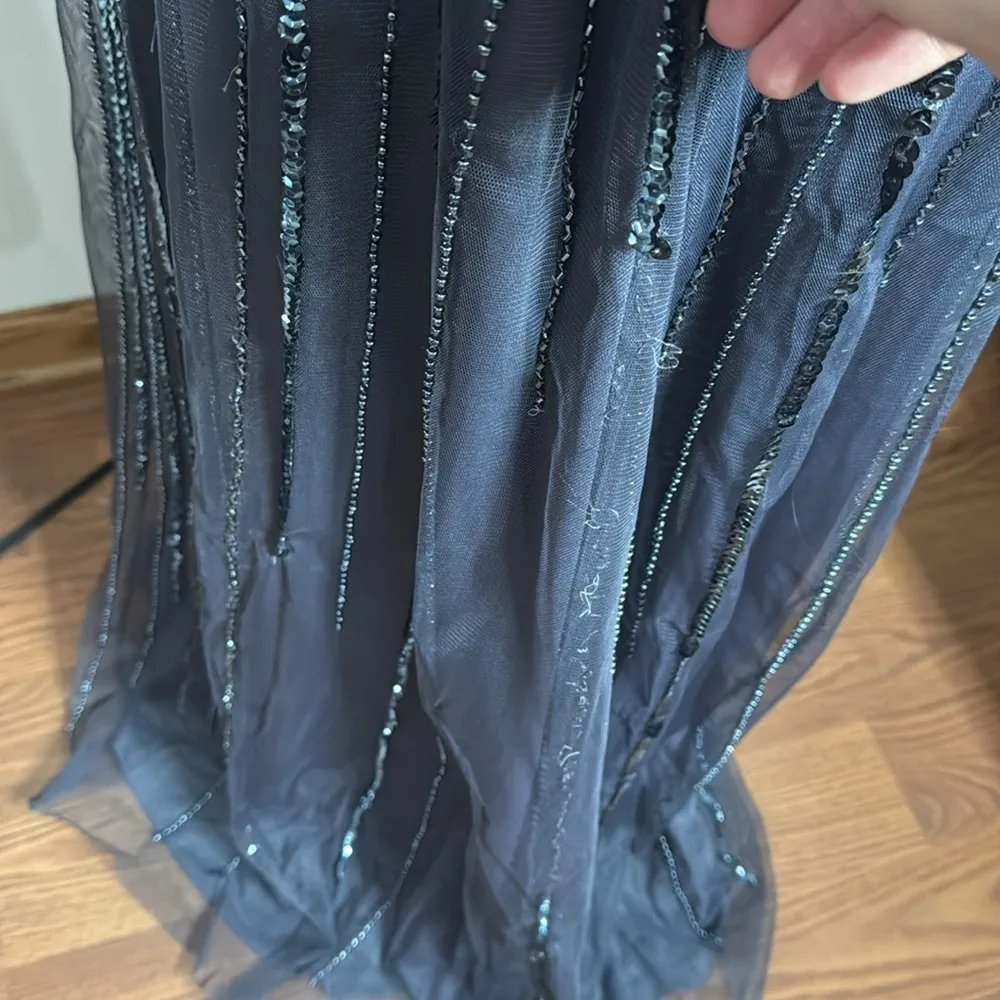 Adrianna Papell Beaded Sleeveless Art Nouveau Gray Gown Sheer Overlay size 0 - Image 12