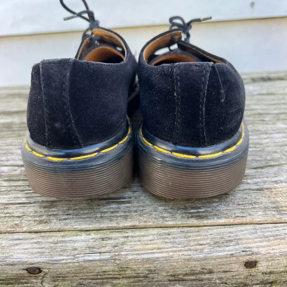Vintage 90s Dr Martens Black Velvet 3 eyelet chunky oxfords Made in England USW5 - Image 5