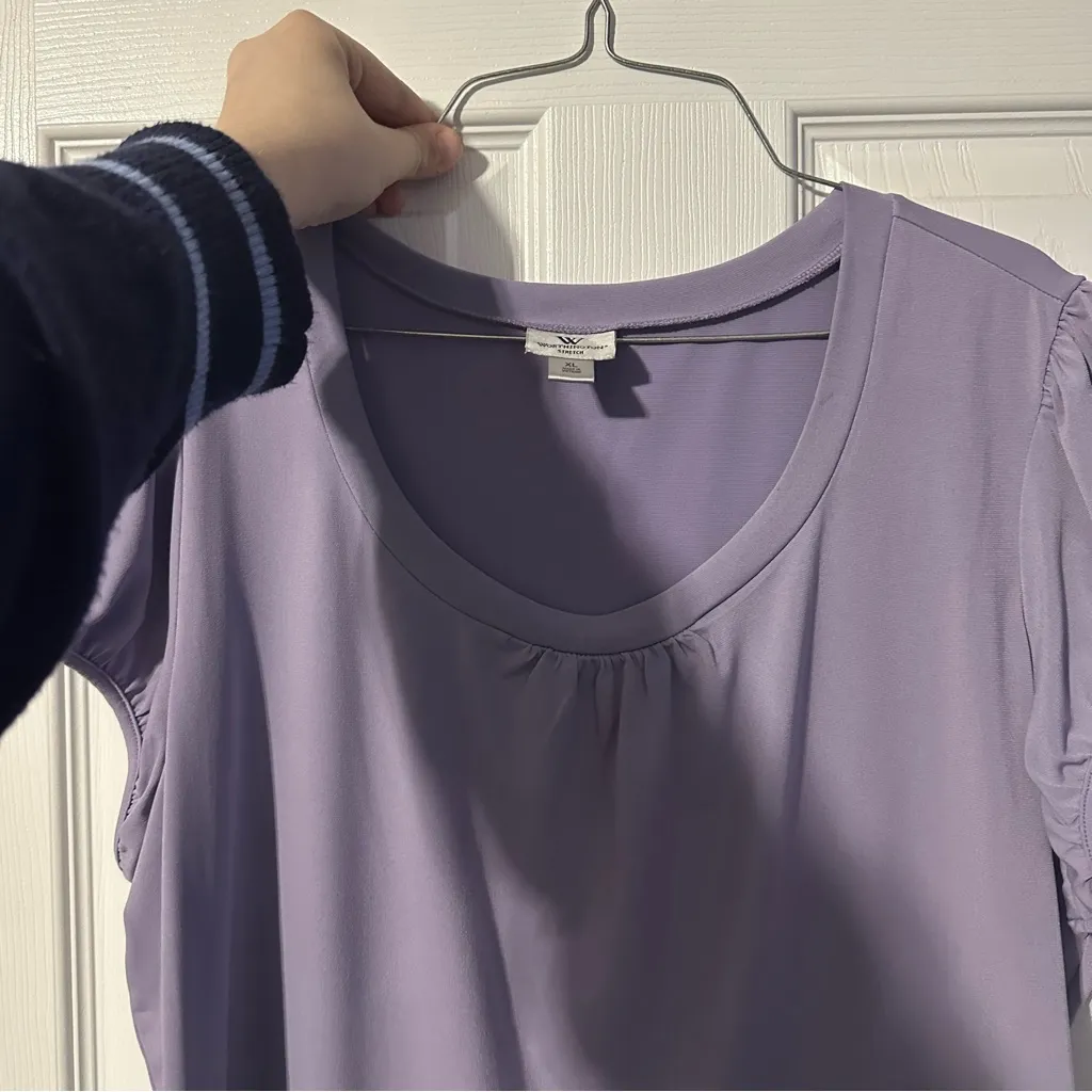 Worthington Purple Lilac XL Y2K Blouse Short Sleeve Womens Casual Business - Image 2