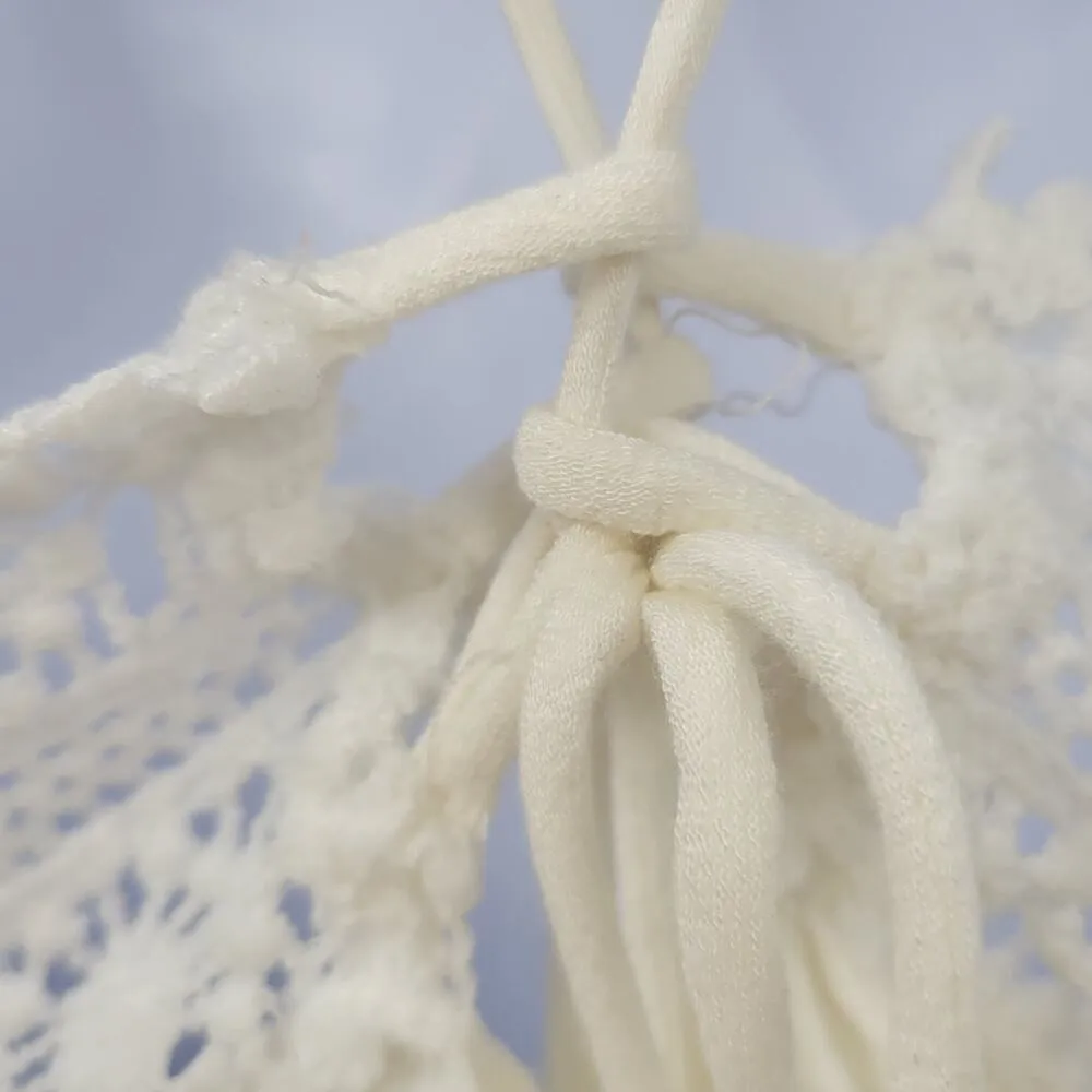 Hello Molly Crochet Lace Dress Womens 4 White Tie Back Summer Beach Vacay Boho - Image 13