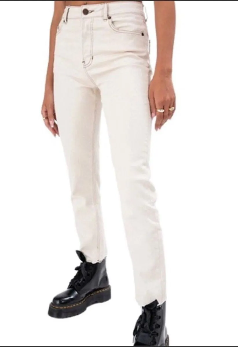 Adika Beige High Waisted Straight Jeans - Image 3