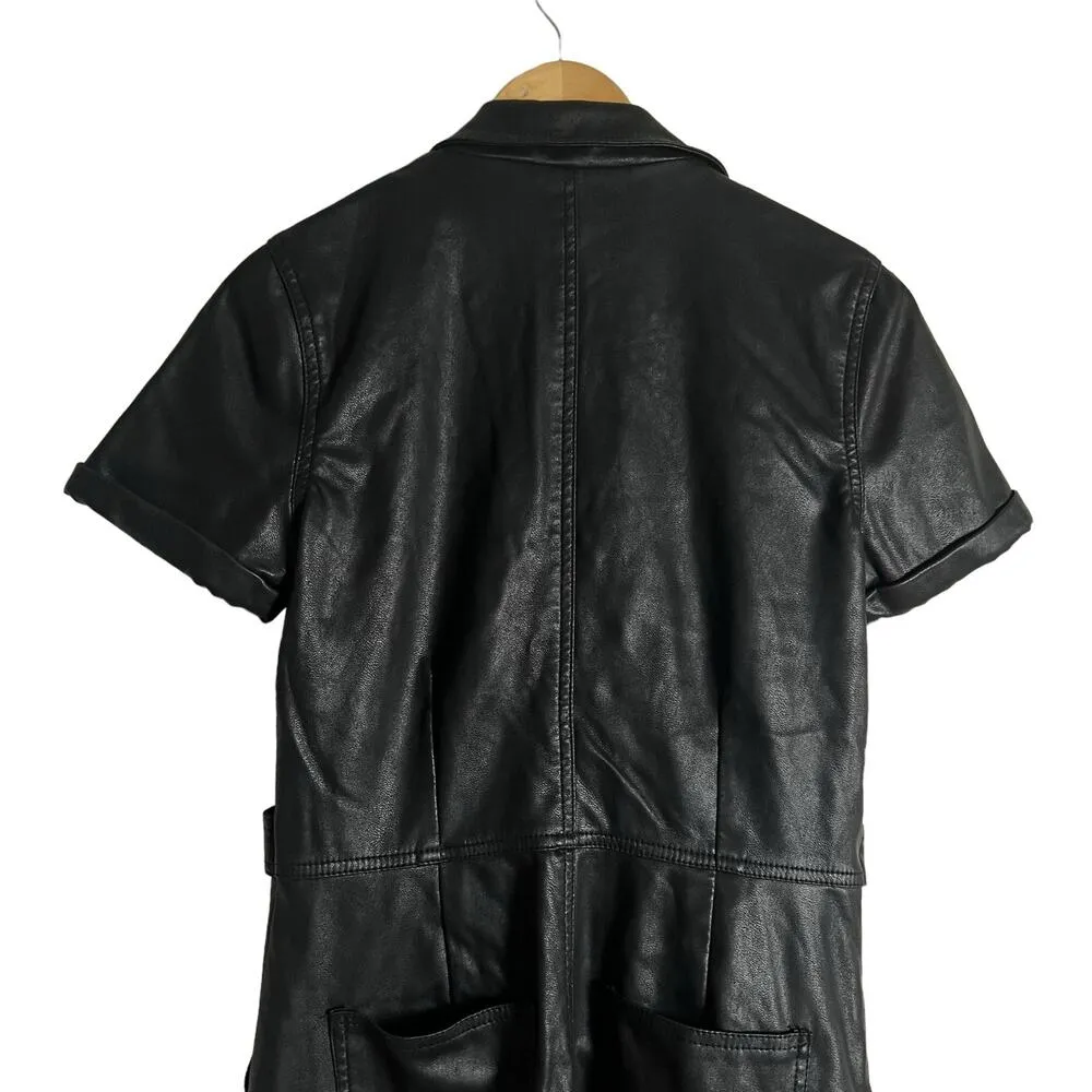 MINKPINK Liaison Black Faux Leather Utility Short Sleeve Jumpsuit Size XS - Image 12
