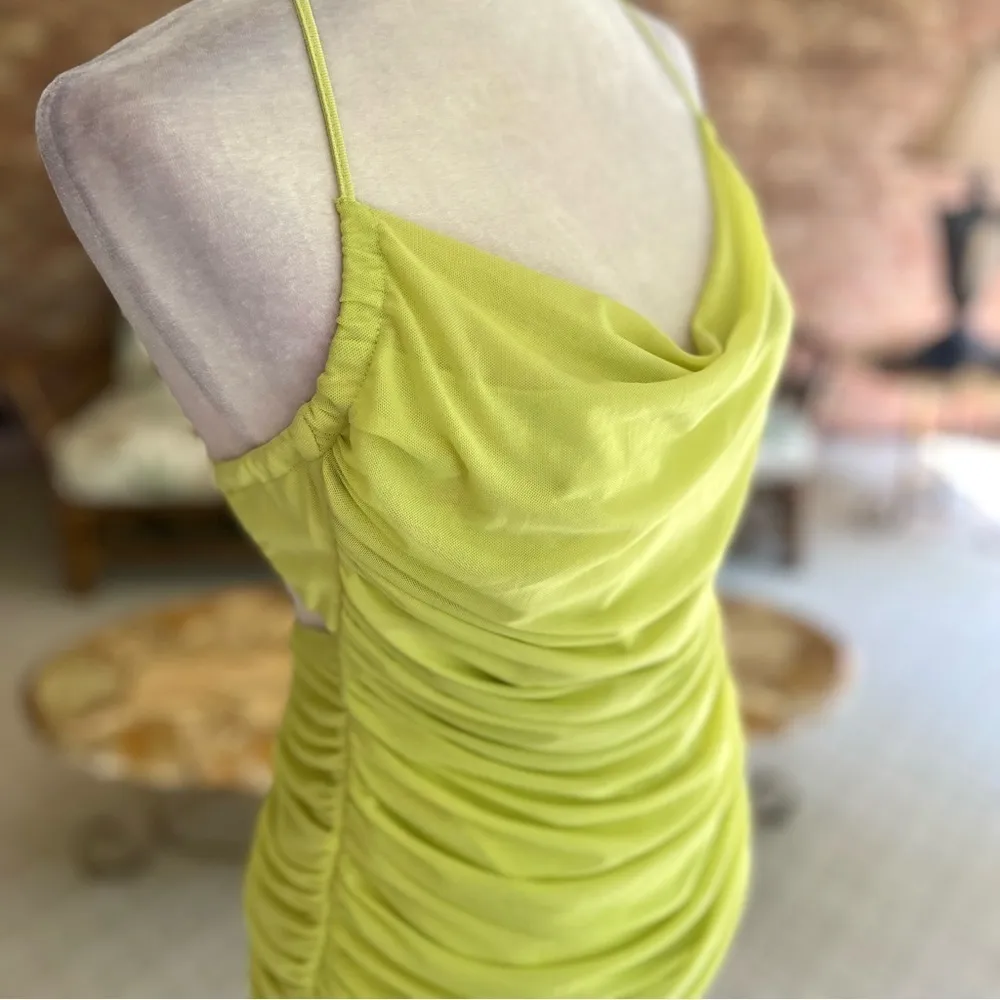 NEW Bailey Rose Dress Bodycon Ruched Mini Lime Green Halter Nesh L (Jrs) Y2K Size undefined - Image 13