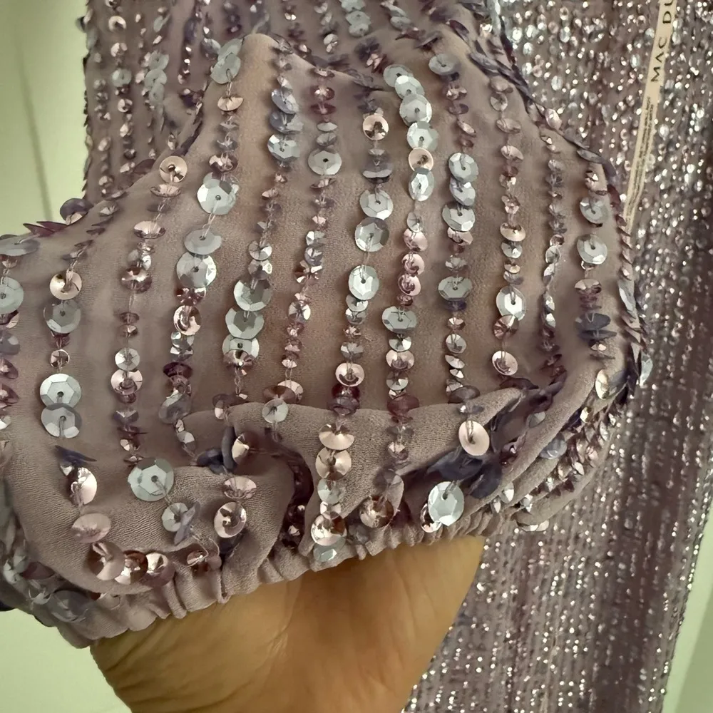 Mac Duggal Purple Sequined Illusion‎ Puff Sleeve V Neck Midi Dress Size 12 NWT - Image 6