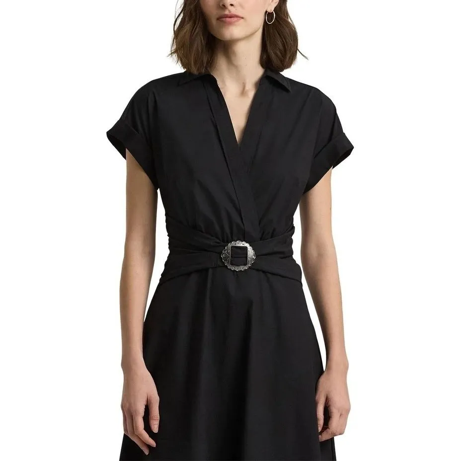 Lauren Ralph Lauren Black Surplice Buckle Waist Fit & Flare Dress Size 18 NWT - Image 2