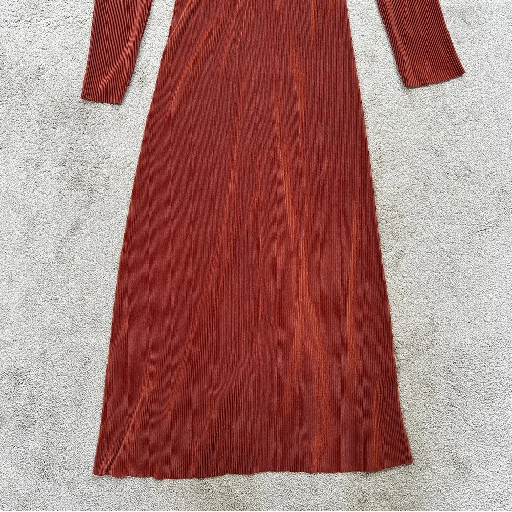 NWT Charles Henrey Women’s Gathered Long Sleeve A-Line Dress V-Neck Orange L - Image 11