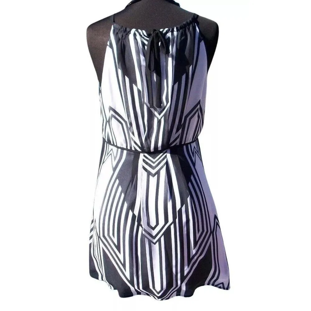 Cache Black White Lined Halter Top New Key Hole Back Tie At Neck Lined NWT $128 - Image 3