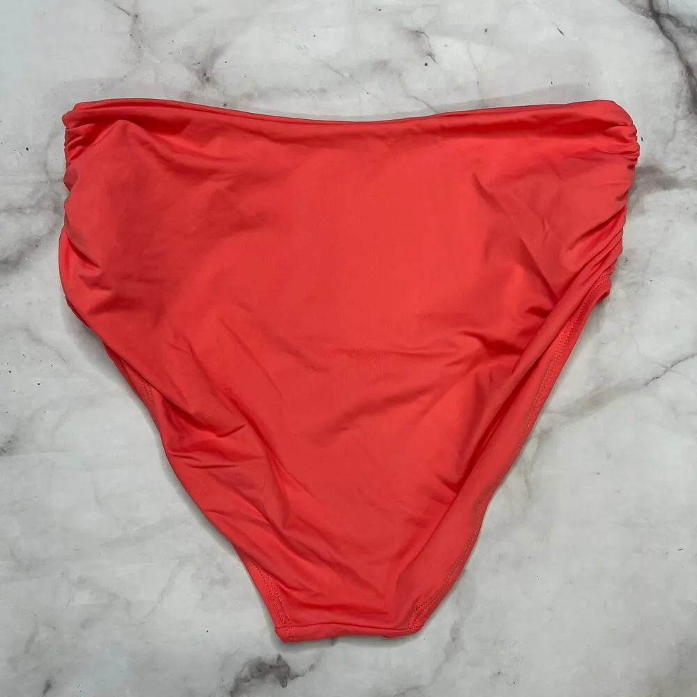 Anne Cole Juicy Coral Pink High Waist Bikini Bottom Size M 3-way Shirred New - Image 5