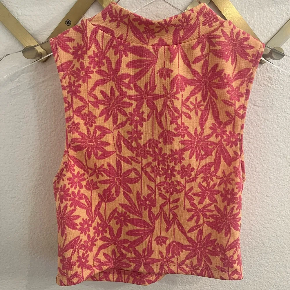 NWT Zara Floral Jaquard Pink Orange Wrap Crop Top Small - Image 10