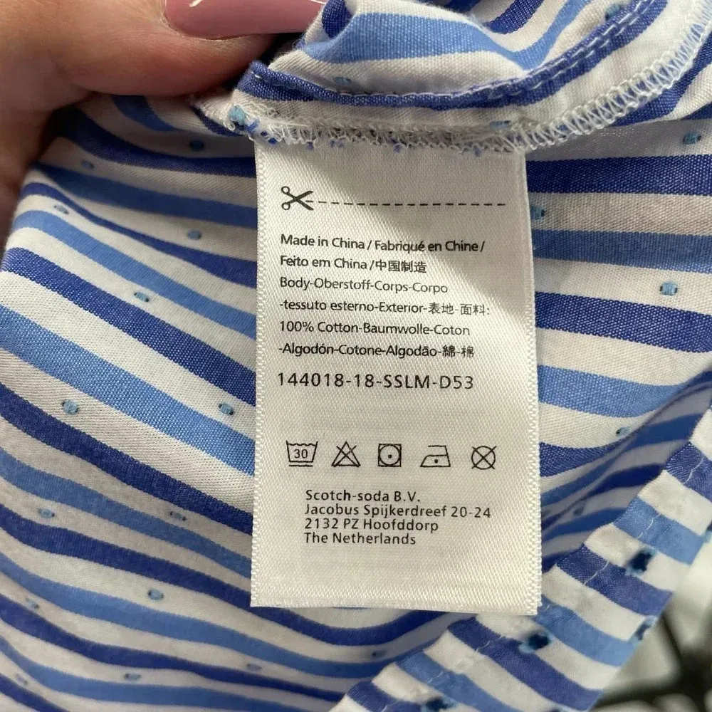 SCOTCH & SODA Off-the-Shoulder Tie‎ Sleeve Top Blue Stripe Size Small - Image 10