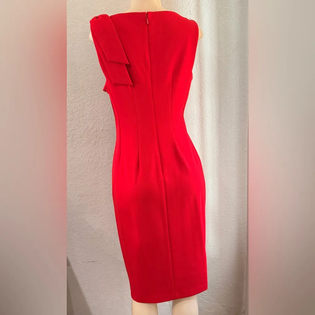 Calvin Klein Side Bow Sleeveless Scuba Knit Sheath Dress in red. Size 10 - Image 8