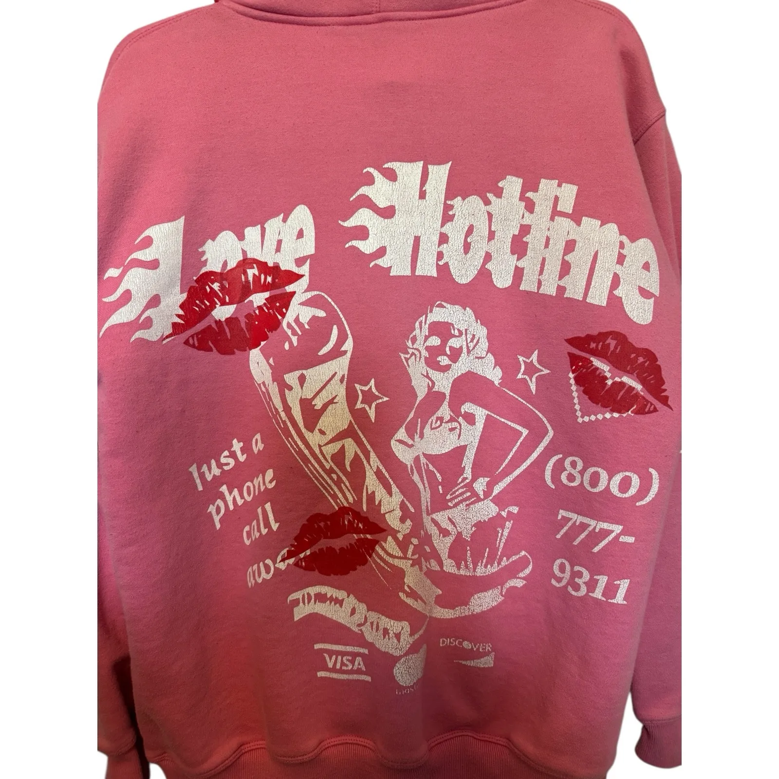 No Small Talk Pink Graphic Hoodie Love Hotline Lips Print Fits Medium - Image 8
