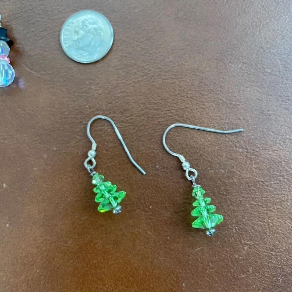 2 Pair Fir Tree Snowman Hook Hanging Earrings Green - Image 4
