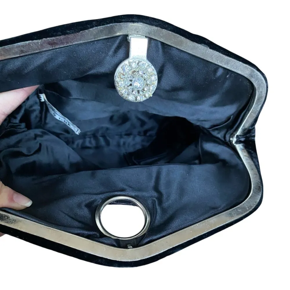 Vintage Handbags by G.D.K. women's black velvet clutch bag purse handbag - Image 3