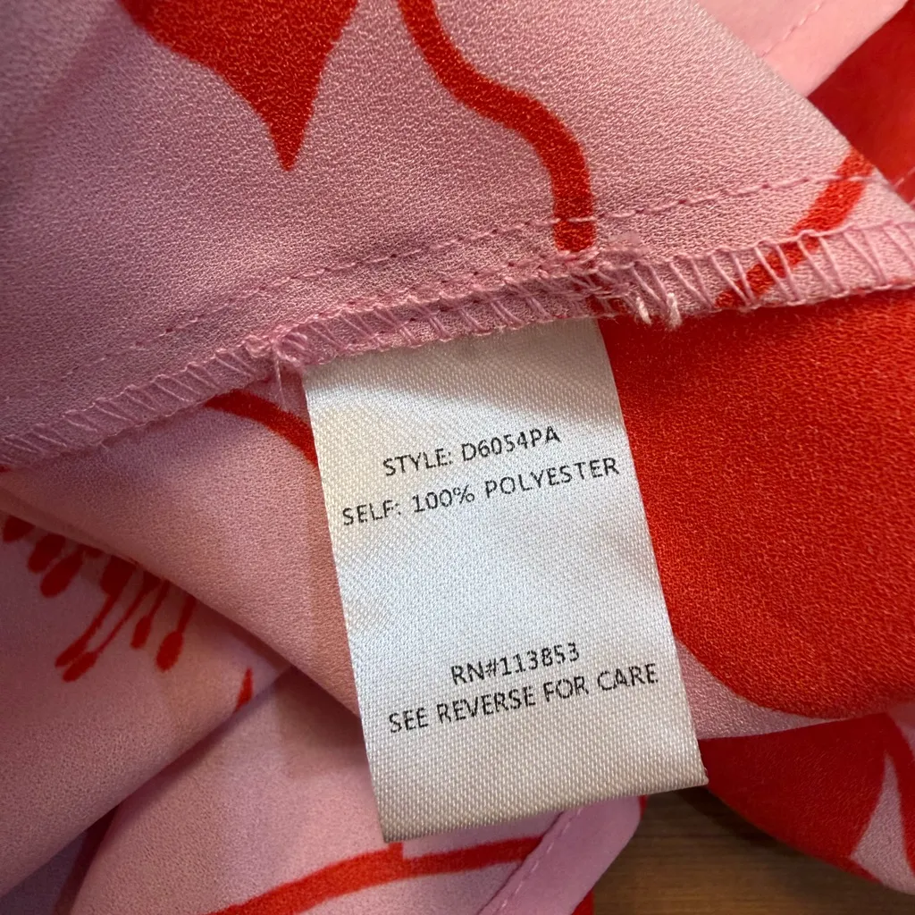 Sugarlips Tropical Floral Spaghetti Strap Tiered Midi Dress XS 40” Bust Pink Red - Image 3