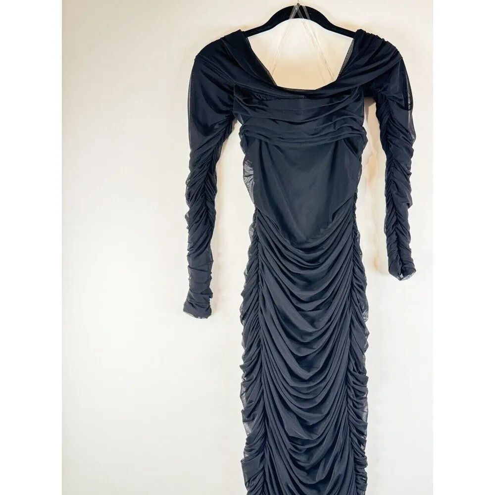 House of CB Womens Dress Black Anais Off The Shoulder Long Sleeve Ruched Size XS - Image 6