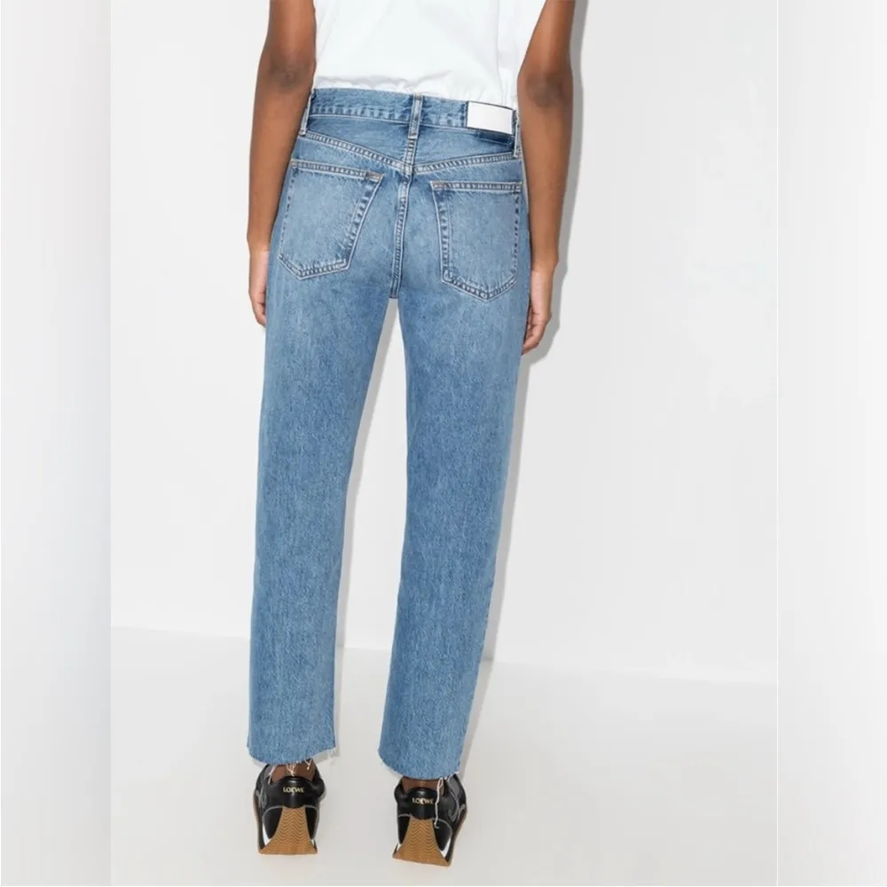 Re/Done Stove Pipe Cropped Jeans Light Wash Raw Hem Size 26 Mid 90s Button Fly - Image 2