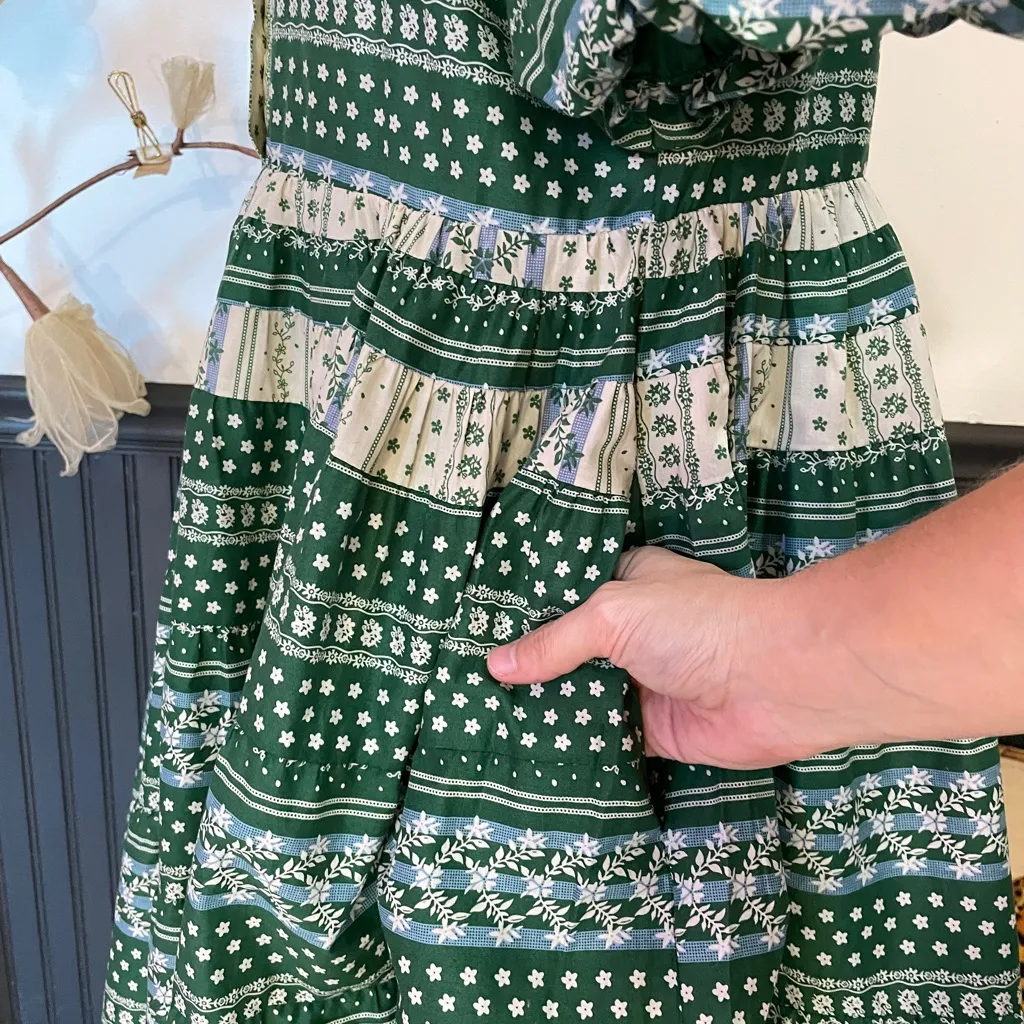 Aureum Fagan Mini Shirt Dress Green Cottage Core Puff Sleeve - Image 7