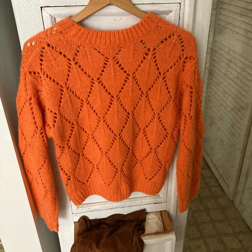 Moon River Orange Diamond Knit Sweater - Image 2
