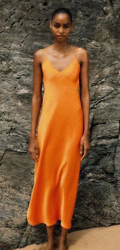dress maxi midi hot orange satin effect wedding party cocktail - Image 9