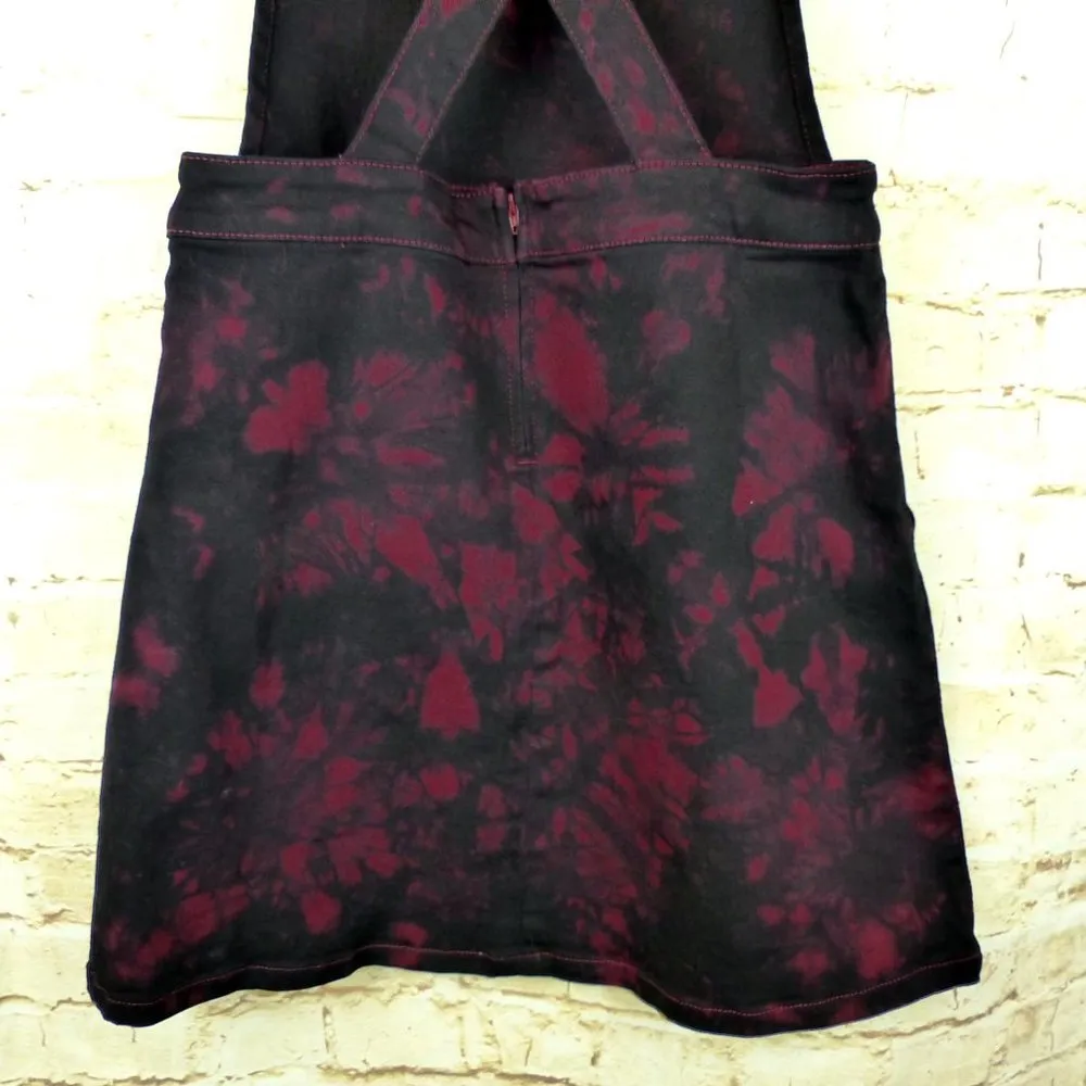 Hot Topic Tie-Dye Denim Overall Dress Womens S Black Red Skirtall Pinafore Rock - Image 7