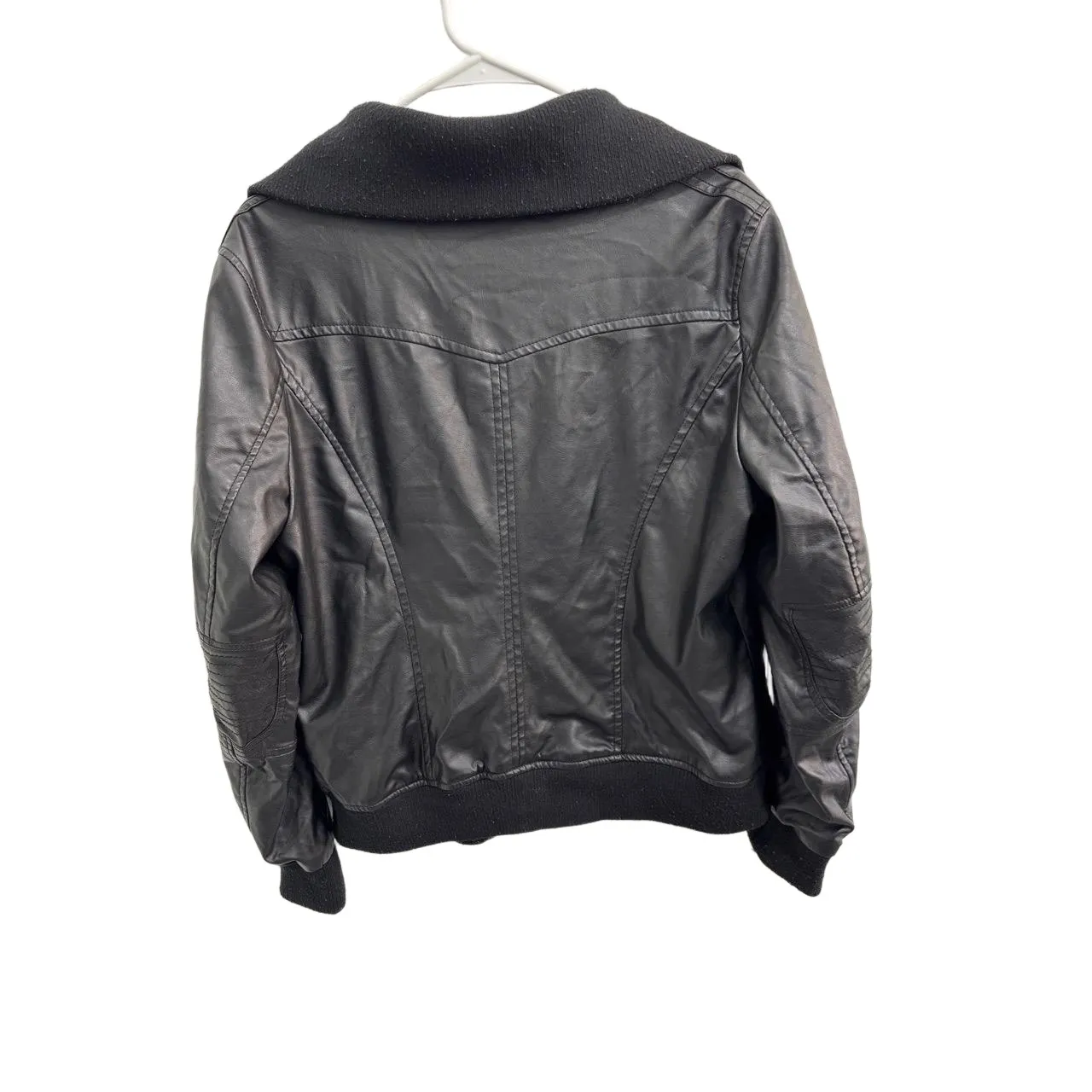 Ci Sono by Cavalli Black Faux Leather Bomber Jacket with Leopard Lining –Size 1X - Image 4