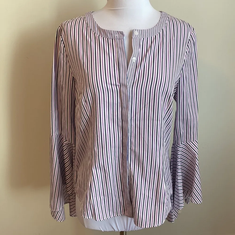 Milly Michelle Bell Sleeve Striped Shirting Button Down - Image 3