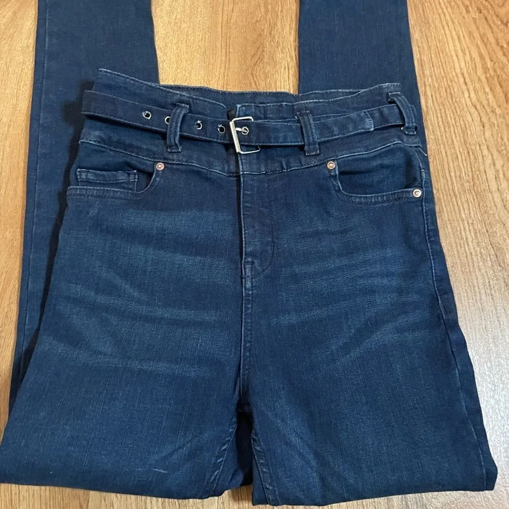We the free high rise belted dark wash skinny jeans sz 26 - Image 2