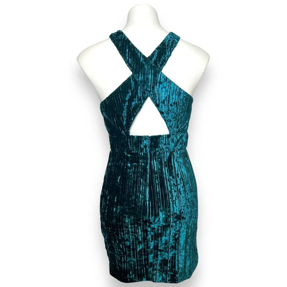 New Revolve NBD Abriel Mini Dress Velvet Teal Blue Green Size M Halter - Image 6