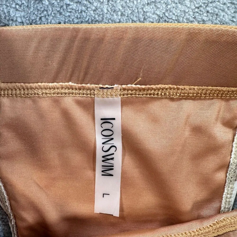 Icon Swim Bikini Bottom Gold Animal Print Women's Large High Rise Cheeky - Image 2