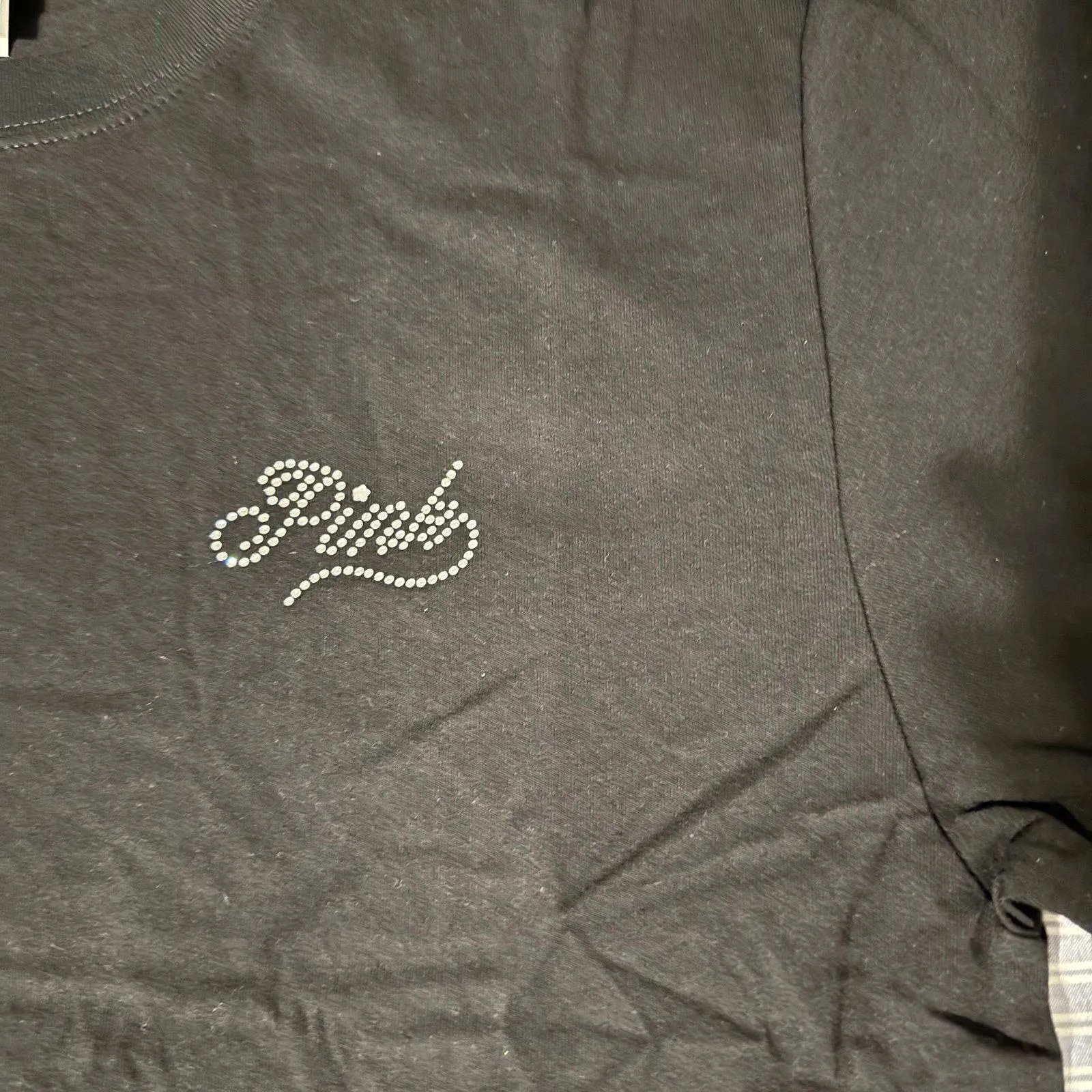 VS PINK LOVE PINK BLACK CAMPUS LONG SLEEVE TEE & BLING/RHINESTONES LOGO LARGE - Image 2