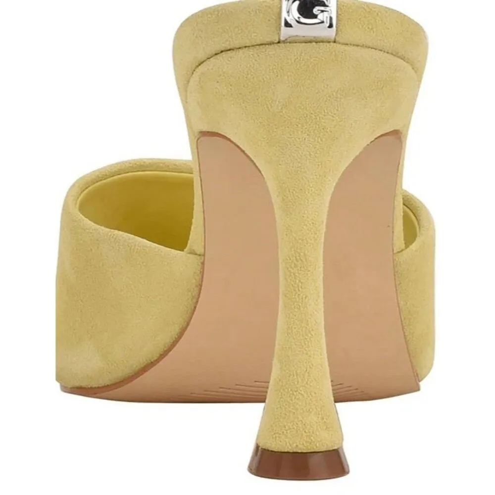 GUESS Yellow Padded Hambree 1191221 Square Toe Leather Heels Women’s Sz 6 - Image 5