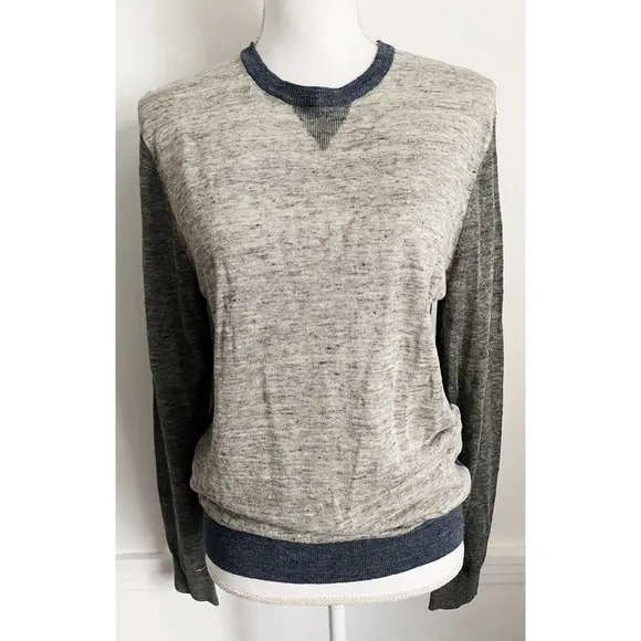 Armani Exchange Linen Grey Navy Crew Neck Sweater - Image 5