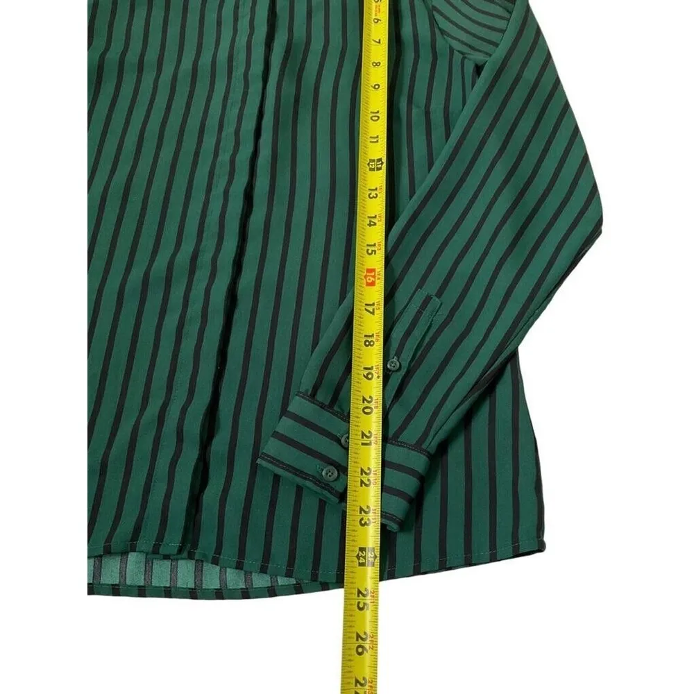 Express Portofino Women Sz Small Striped Green Long Sleeve Button Up Shirt 23-4P - Image 7