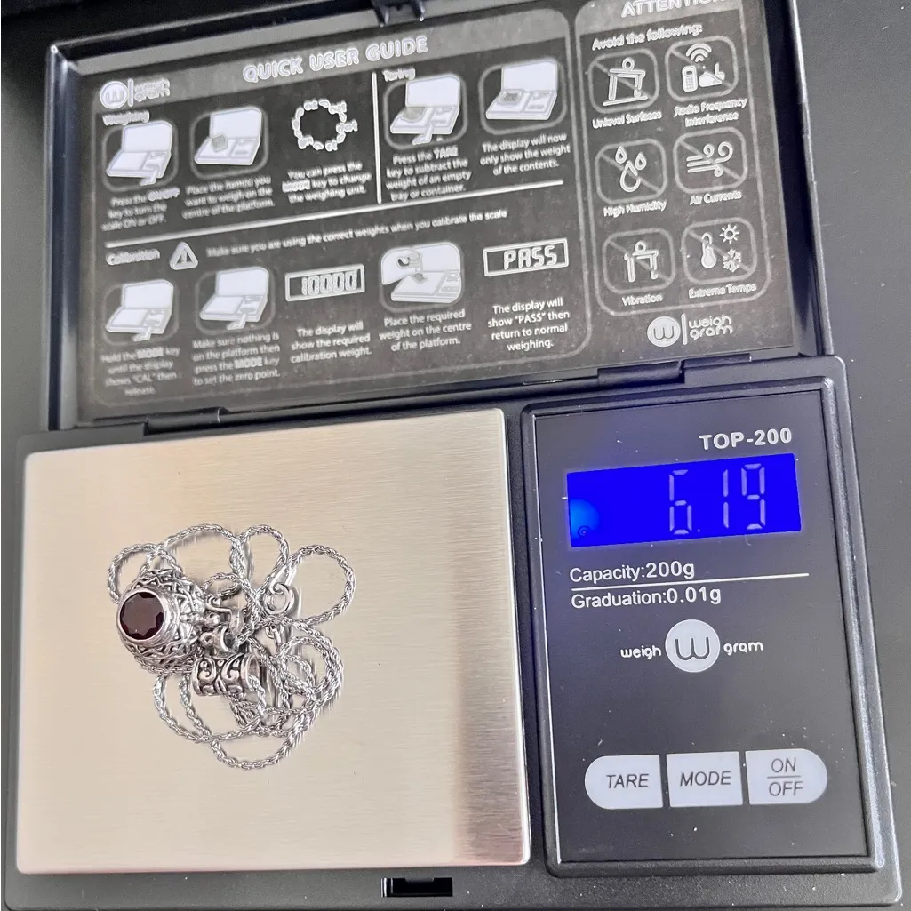 Sterling Silver and Garnet Round Dangle Necklace, 18” - Image 9