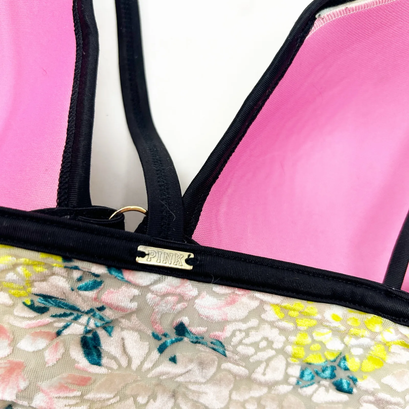 Victorias Secret VS‎ PINK Womens Lightly Lined Velvet Floral Bralette Bra Size L Size L - Image 7