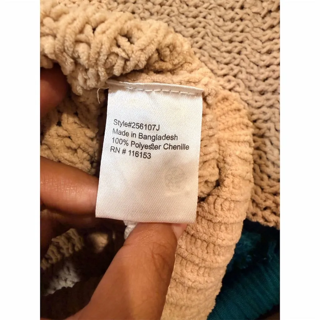 Poof Apparel Women's Beige Open Knit Crew Neck Sweater Size S - Image 4