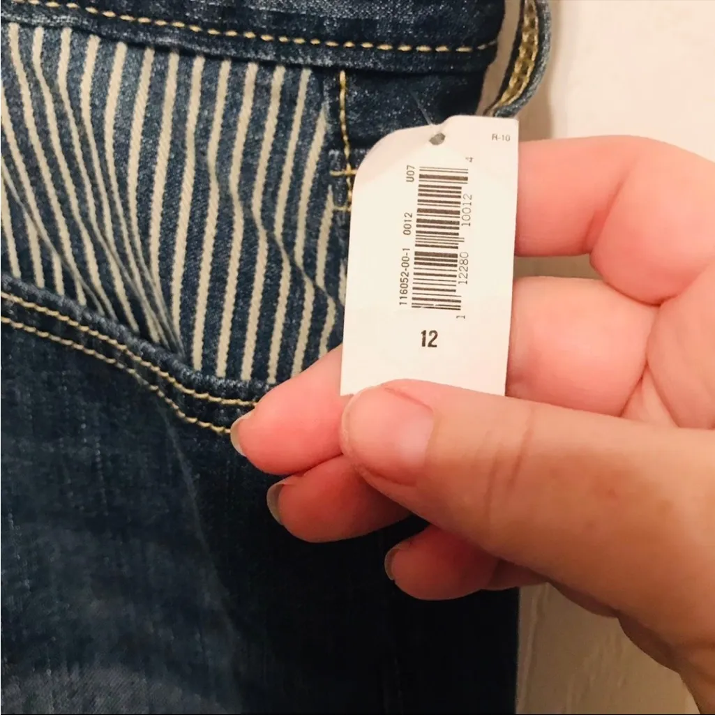 Old Navy Jean‎ Skirt With Striped Front Pockets Womens Size 12 Blue Denim NEW - Image 5