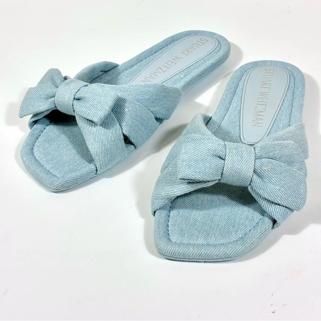 Stuart Weitzman Sofia Bow Slide Sandals Light Blue 9B NEW Vintage Denim 39.5 - Image 2