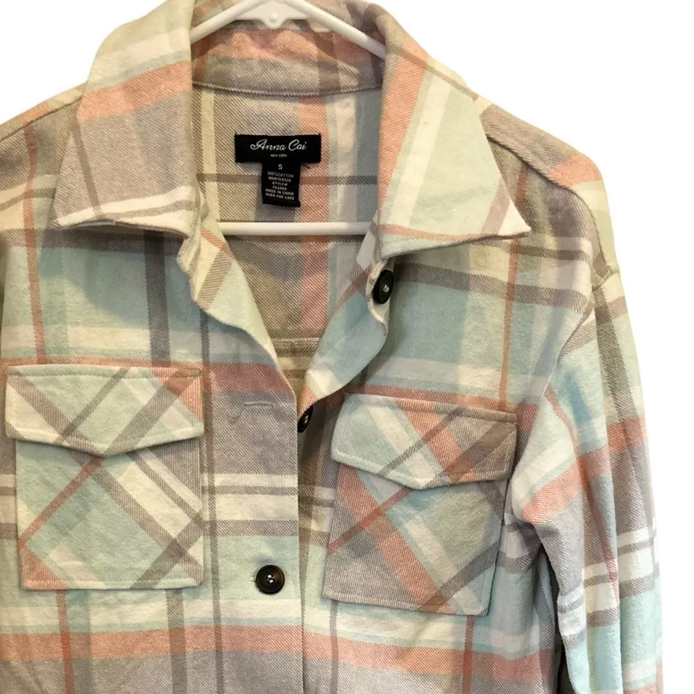 Anna Cai plaid button front shaket top‎ size S Orange - Image 3